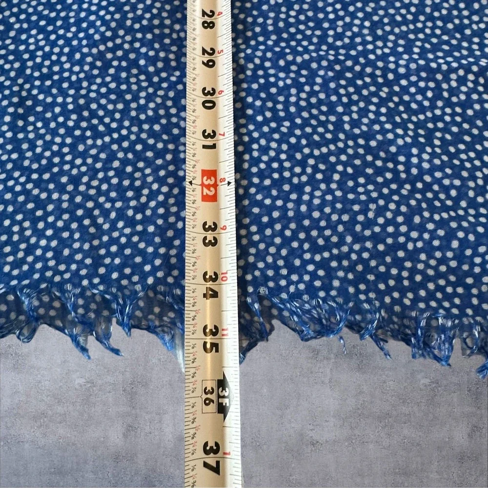 J Crew Scarf Womens Blue Polka Dot Lightweight‎ Frayed Fringe 70x20